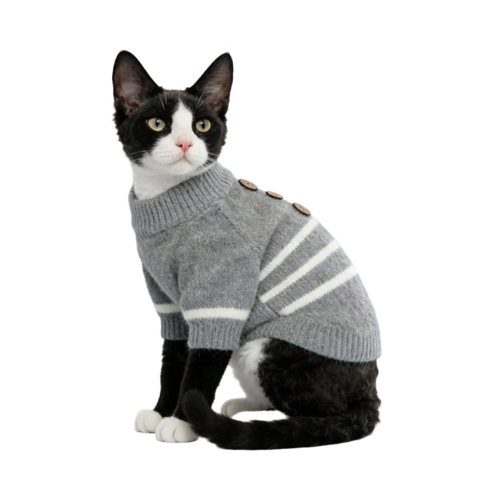 White Striped Cat Sweater - Gray & White Knitted Pet Jumper