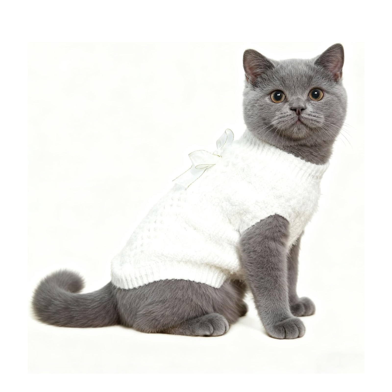 White Short Dog Dress - Cozy Sleeveless Pet Jumper