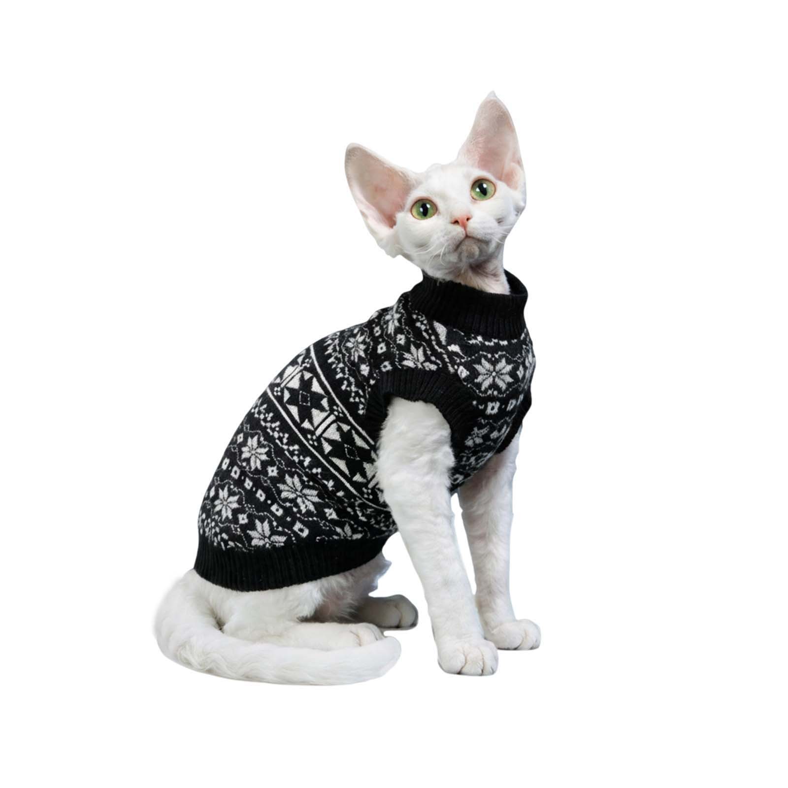 Blue & White Knitted Cat Sweater - Soft Warm Pet Clothing